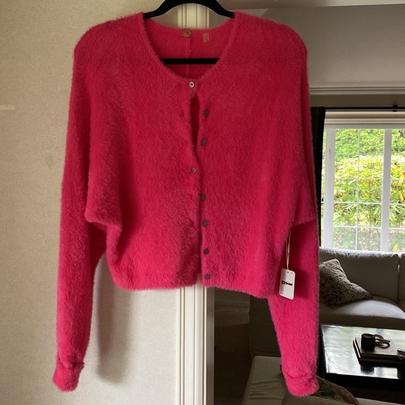 Free People One Allegra Cardi Hot Pink - Picture 3 of 6